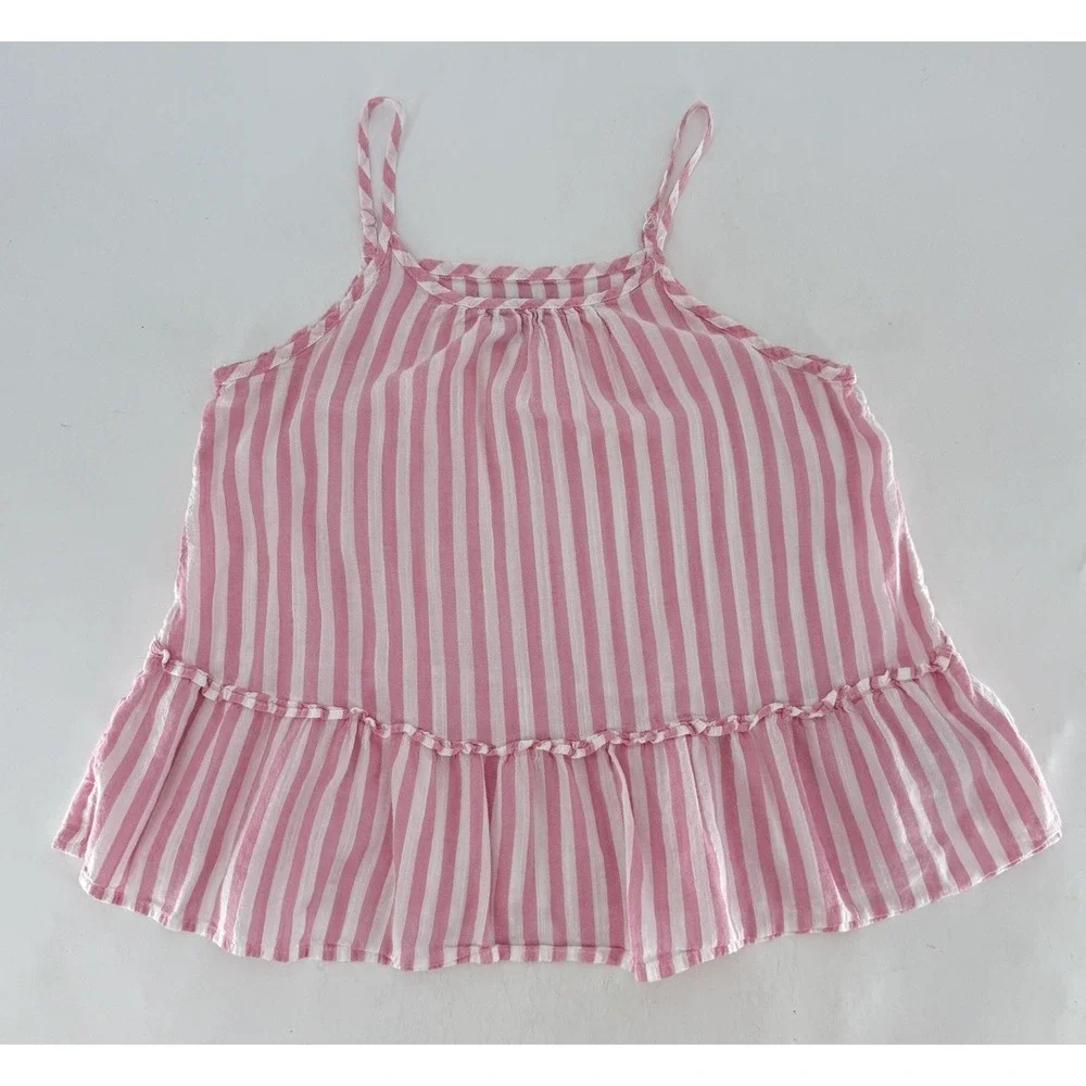 Old Navy Girl's Pink & White Striped Tank Top Ruffle‎ Size L 10/12 Boho Beachy